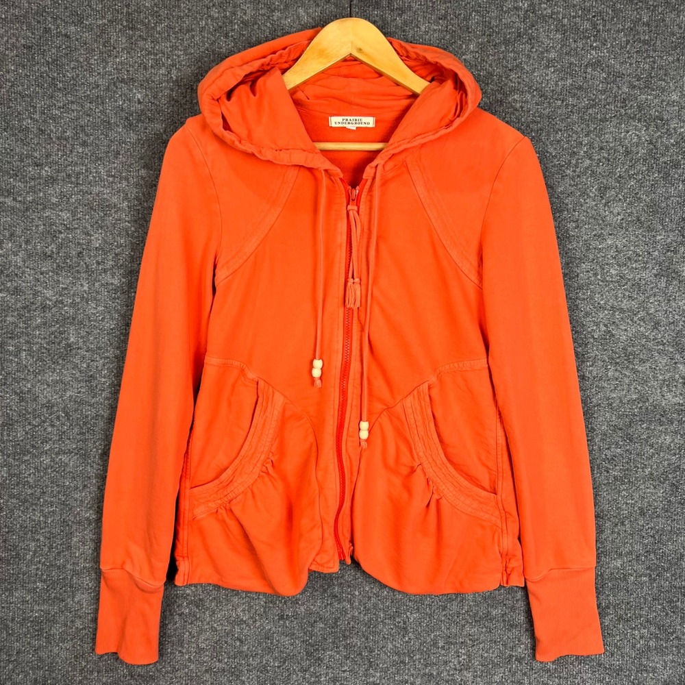 Prairie Underground Hoodie Women S Orange Excellent Full Zip Organic Cotton